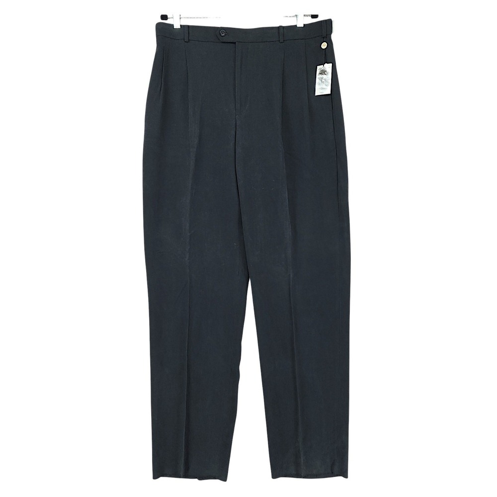 Ben Hogan Silk Dress Pants 38 Men Black Pleated Golf Luxury Unhemmed Classic NEW